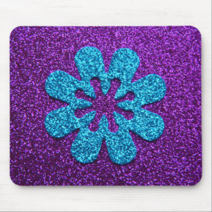 Purple & Blue Glitter Retro Flower Mouse Pad