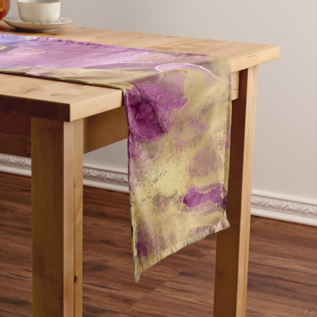 Purple blue gold ink abstract medium table runner (In Situ)