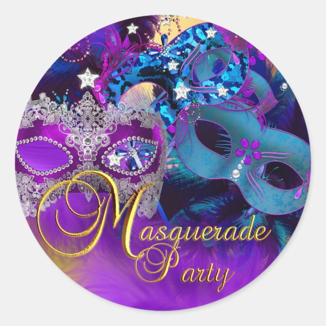 Purple Blue & Gold Masks Masquerade Party Sticker (Front)
