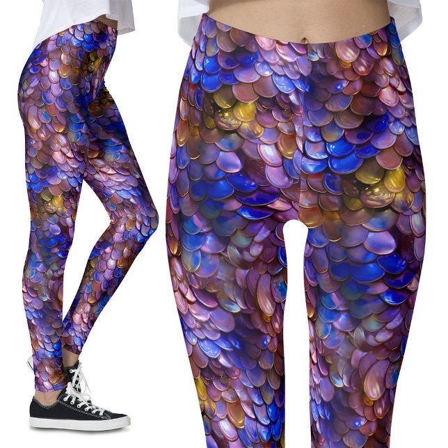 Purple Blue Gold Mermaid Scales Fantasy Party Leggings (Creator Uploaded)