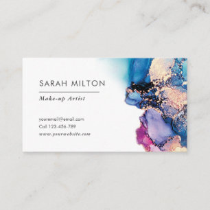 Purple blue gold watercolor ink business card