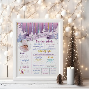 Purple Blue Gold Winter My Birthday Stats Photo Poster