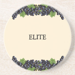 Purple Blue Grapes with Green Leaves on Beige Beve Coaster