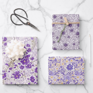 Purple Blue Gray Flora Modern Art Wrapping Paper 