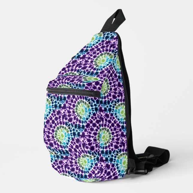 Purple Blue Green Boho Tie-Dye Pattern Sling Bag (Right Corner)