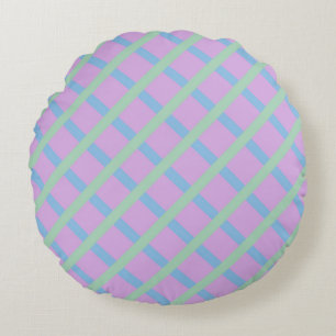 Purple Blue Green Chequered Diamond Stripes Patter Round Cushion