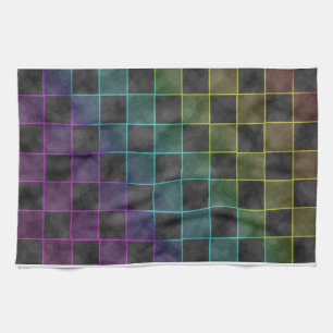 Purple Blue & Green Grunge Squares Tea Towel