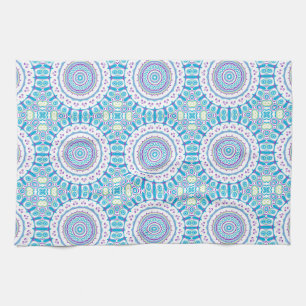 Purple, Blue & Green Kaleidoscope Flowers Design Tea Towel