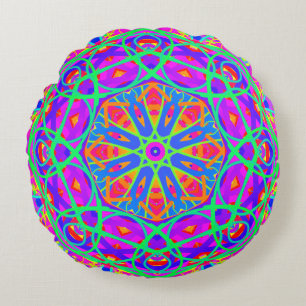 Purple Blue Green Mandala Boho Round Cushion
