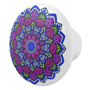 Purple, Blue & Green Mandala Ceramic Knob
