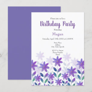 Purple Blue Green Watercolor Flower Garden Invitat Invitation