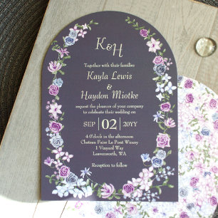 Purple Blue Grey Rose Garden Arches Canopy Wedding Invitation