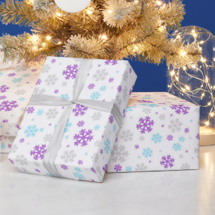Purple Blue Grey Winter Snowflake Patter Wrapping Paper