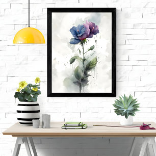 "Purple & Blue Hibiscus Botanical Watercolor Art" Poster