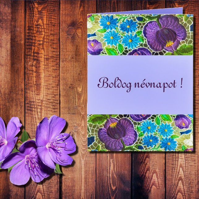 Purple -blue Hungarian embroidery - name day Card (Creator Uploaded)