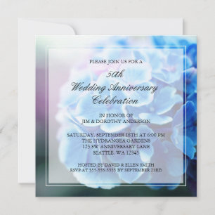 Purple Blue Hydrangea 50th Wedding Anniversary Invitation