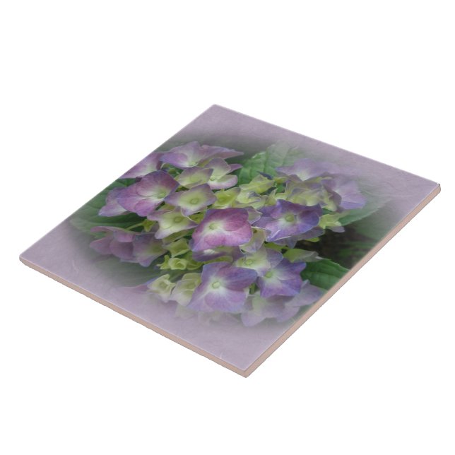 Purple Blue Hydrangea Flowers Ceramic Tile (Side)