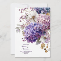 Purple Blue Hydrangea Gold Floral Watercolor