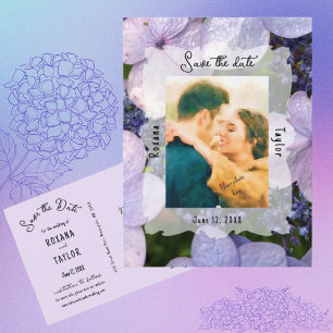 Purple Blue Hydrangea Wedding Photo Save the Date Postcard