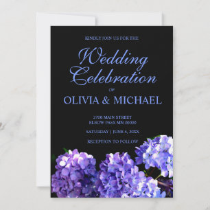 Purple blue hydrangeas, blue purple flowers invitation