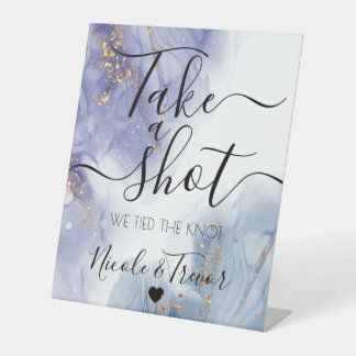 Purple Blue Ink Calligraphy Take a Shot Pedestal Sign