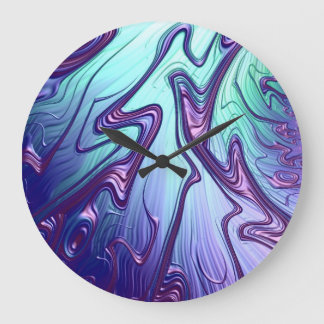 Purple blue iridescent 3D metallic abstract art Large Clock