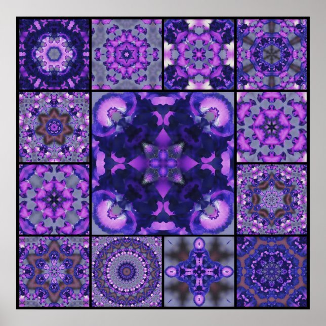 Purple & Blue Iris Flower Petals, Mosaic Montage Poster (Front)