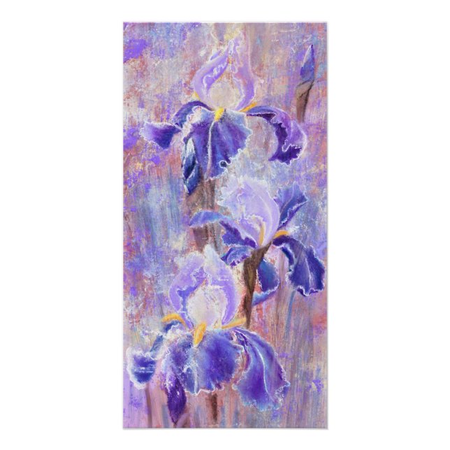 Purple Blue Iris Flowers - Original Painting Art Poster (Front)