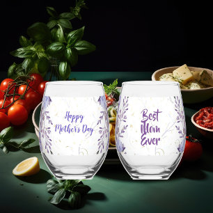 Purple Blue Iris Wild Meadow Flowers Mother's Day Stemless Wine Glass