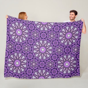 Purple Blue Kaleidoscope Pinwheel Mandala Pattern Fleece Blanket