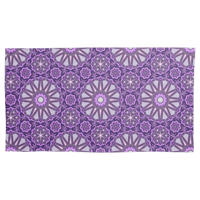Purple Blue Kaleidoscope Pinwheel Mandala Pattern Pillowcase (Front)