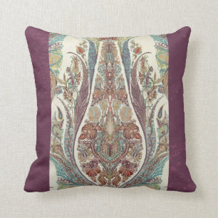 Purple Blue Kashmir Vintage Tribal Paisley Antique Cushion