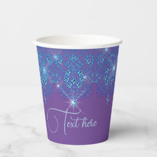 Purple blue lace elegant sparkle diamond look paper cups