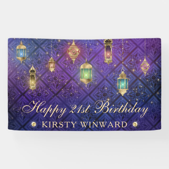 Purple & Blue Lantern Birthday Banner (Horizontal)