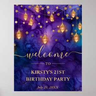 Purple & Blue Lantern Glow Birthday Poster