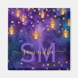 Purple & Blue Lantern Glow Monogram Magnet