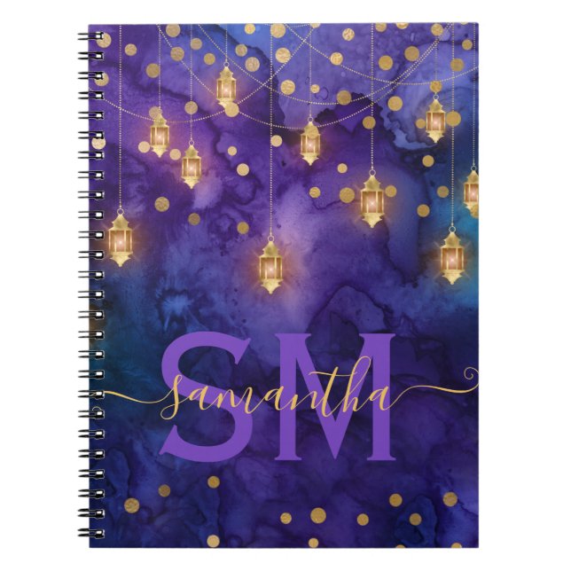 Purple & Blue Lantern Glow Monogram Notebook (Front)