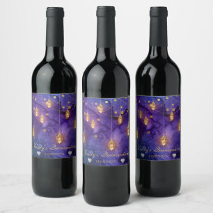 Purple & Blue Lantern Glow Quinceanera Wine Label