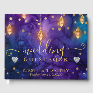 Purple & Blue Lantern Glow Wedding Guest Book
