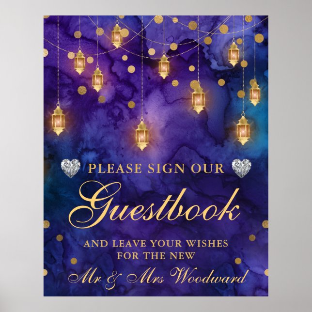 Purple & Blue Lantern Glow Wedding Guestbook (Front)