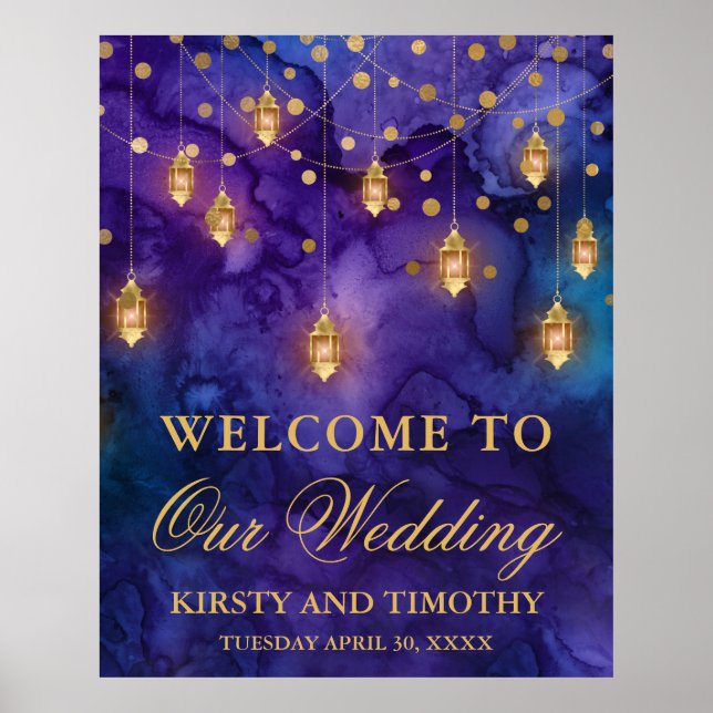Purple & Blue Lantern Glow Wedding Poster (Front)