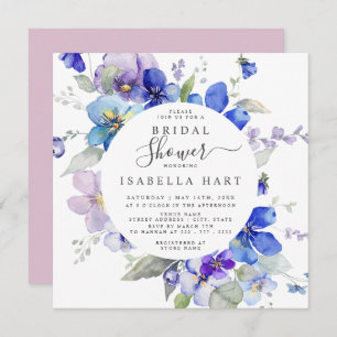 Purple Blue Lilac Spring Floral Bridal Shower Invitation