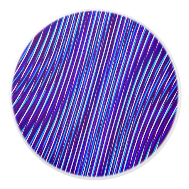 Purple & Blue Lines - Psychedelic, Trippy Stripes Ceramic Knob (Front)
