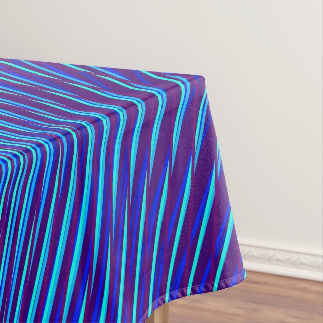 Purple & Blue Lines - Psychedelic, Trippy Stripes Tablecloth (In Situ)