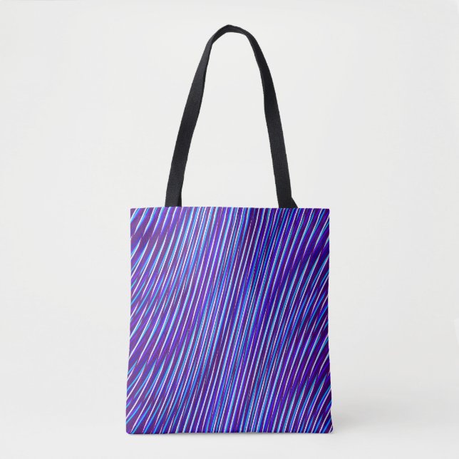 Purple & Blue Lines - Psychedelic, Trippy Stripes Tote Bag (Front)