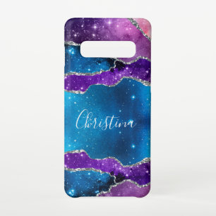 Purple, Blue Marbled Galaxy Agate & Silver Glitter Samsung Galaxy Case