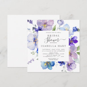 Purple Blue Mauve Pansy Viola Floral Bridal Shower Invitation
