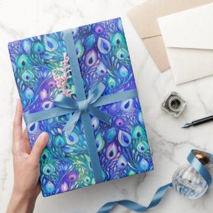Purple Blue Mint Peacock Feathers Wrapping Paper