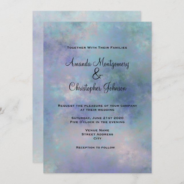 Purple Blue Misty Watercolor Wedding Invitation (Front/Back)