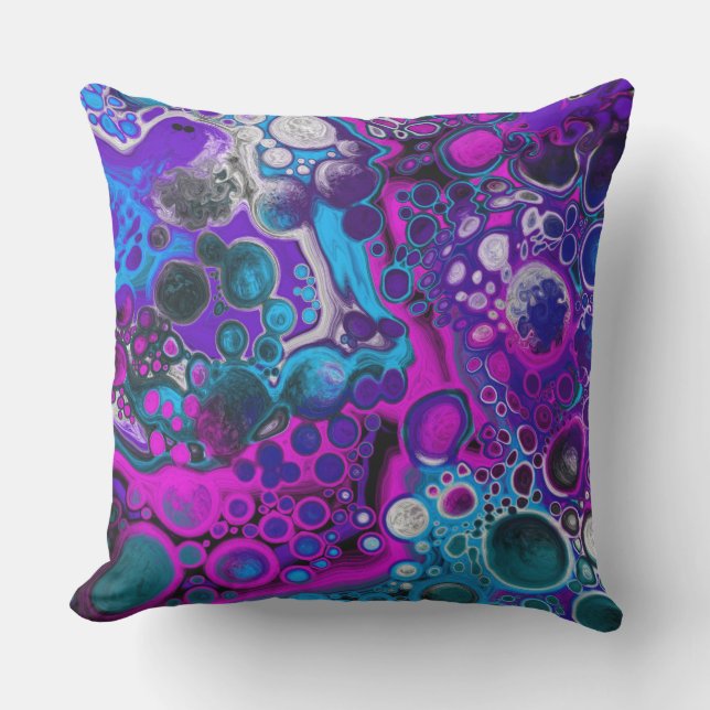 Purple, Blue Modern Abstract Fluid Art Marble Cell Cushion (Front)